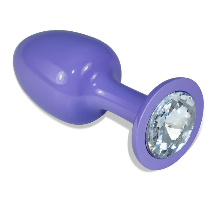 Plug Anal De Metal Púrpura Rosebud Con Joya Transparene