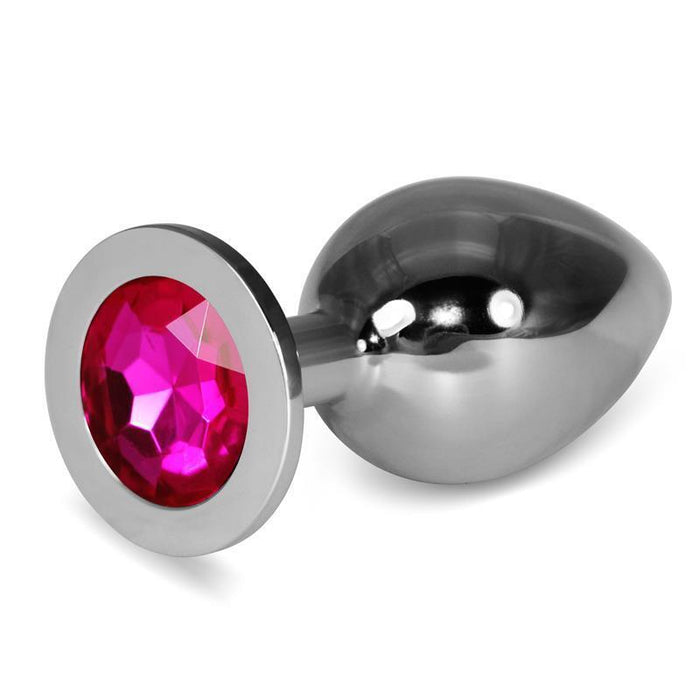 Plug Anal Metal Rosebud Classic Con Joya Fuchsia Talla L