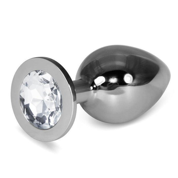 Plug Anal Metal Rosebud Classic Con Joya Transparente Talla L