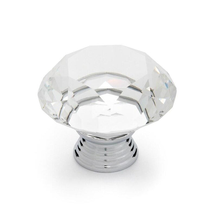 Pomo Para Mueble, Modelo 964, De Zamak Y Cristal Con Cromo Brillo Y Transparente, Ø40 Mm, Blíster 4 Uds