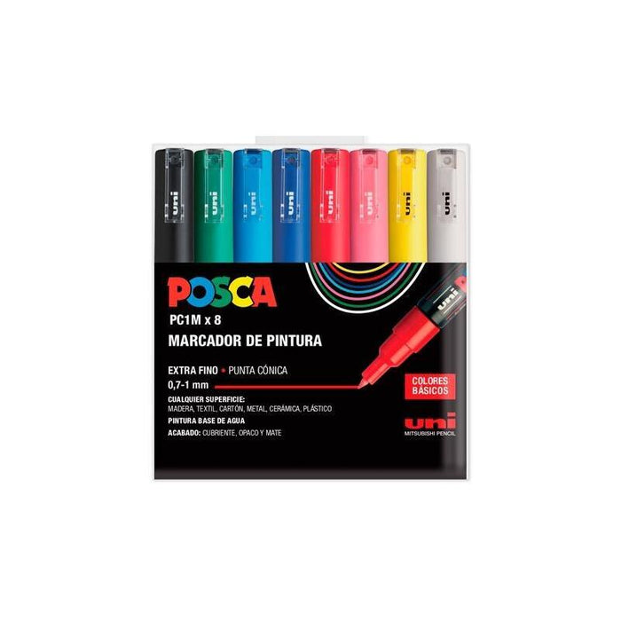 Posca Estuche 8 Marcadores  Pc-1m/8c No Permanente Punta Fina 0.9mm-1.3mm C/Surtidos Basic