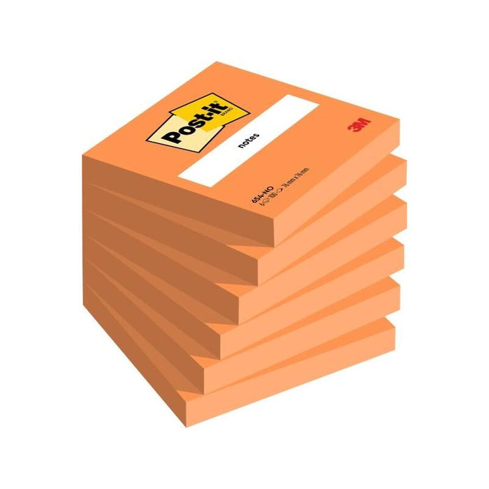 Post-It Pack De 6 Blocs De 100 Notas Adhesivas Reposicionables - Forma Cuadrada - 76x76mm - Naranja
