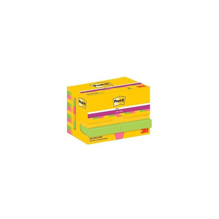 Post-It Super Sticky Pack De 12 Blocs De 90 Notas Adhesivas Reposicionables  47.6x47.6mm - Forma Cuadrada - Caja
