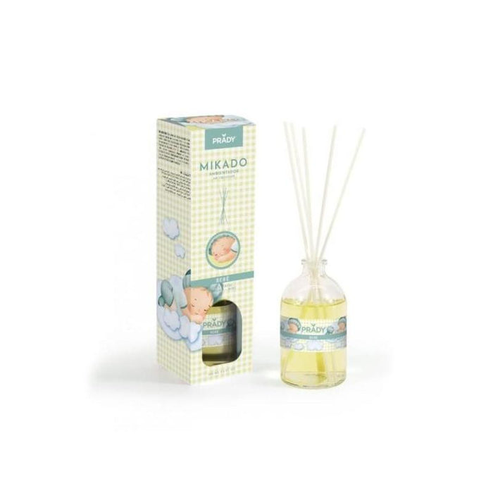 Prady Ambientador Mikado Bebe - Frasco De Cristal 100 Ml Y Varitas Difusoras