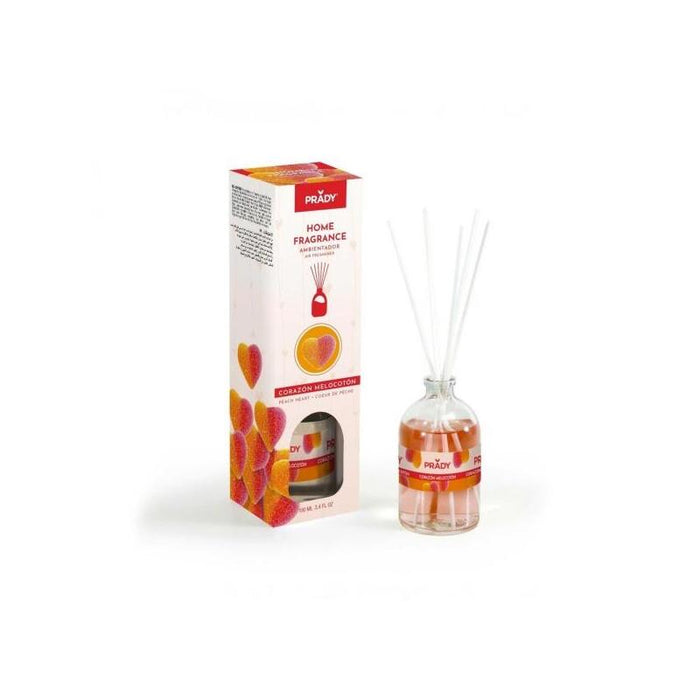 Prady Ambientador Mikado Corazon De Melocoton - Frasco De Cristal 100 Ml Y Varitas Difusoras