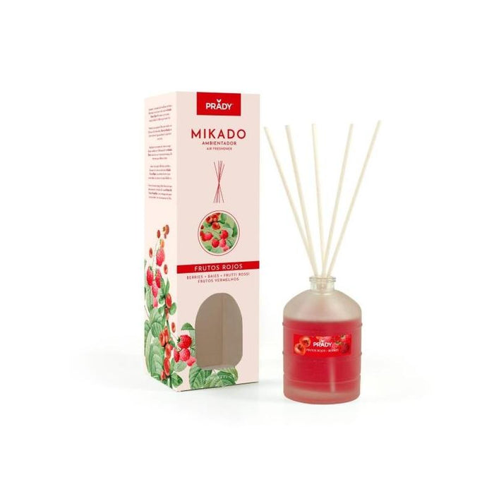 Prady Ambientador Mikado Frutos Rojos - Frasco De Cristal 100 Ml Y Varitas Difusoras