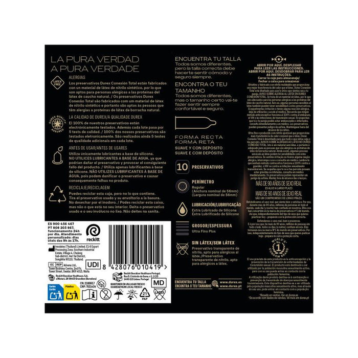 Durex - Conexión Total Ultra Fino Plus Sin Látex 10 Unidades
