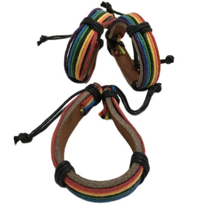 Pride - Pulsera De Cuero Marron Bandera Lgbt
