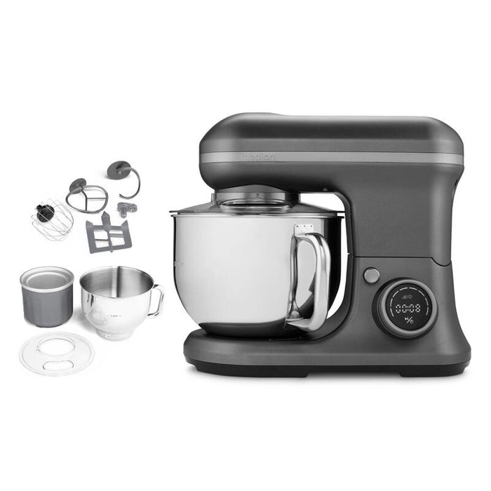Procesador De Alimentos Medion (1.200 Vatios, 8 Ajustes, Mezclar Amasar Remover, Pantalla Digital, Bol De Acero Inoxidable De 5 Litros, Bol Para Preparar Helados, Md18420) Antracita