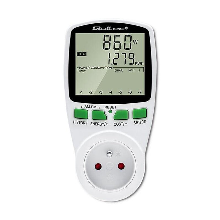 Qoltec 50627 Power Meter Pm0627 With History 3680w 16a Lcd