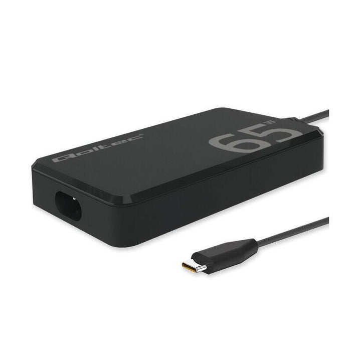 Qoltec 52421 65w Gan Super Fast Slim Power Charger Pd 5v 20v 3.25a Usb C 3.1 Laptop Macbook Smartphone + Cable