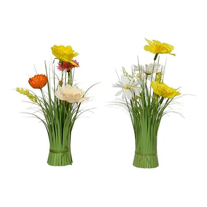 Ramo De Hierba Con Narcisos Y Amapolas, Poliéster, 13 X 13 X 30 Cm, Colores Surtidos