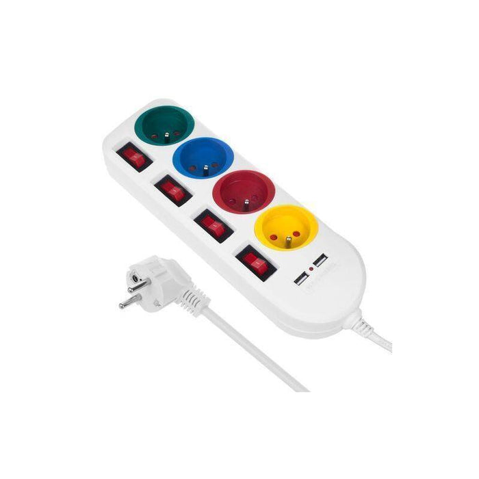 Regleta Con Interruptores 4 Enchufes + 2xusb Mce229w Blanco
