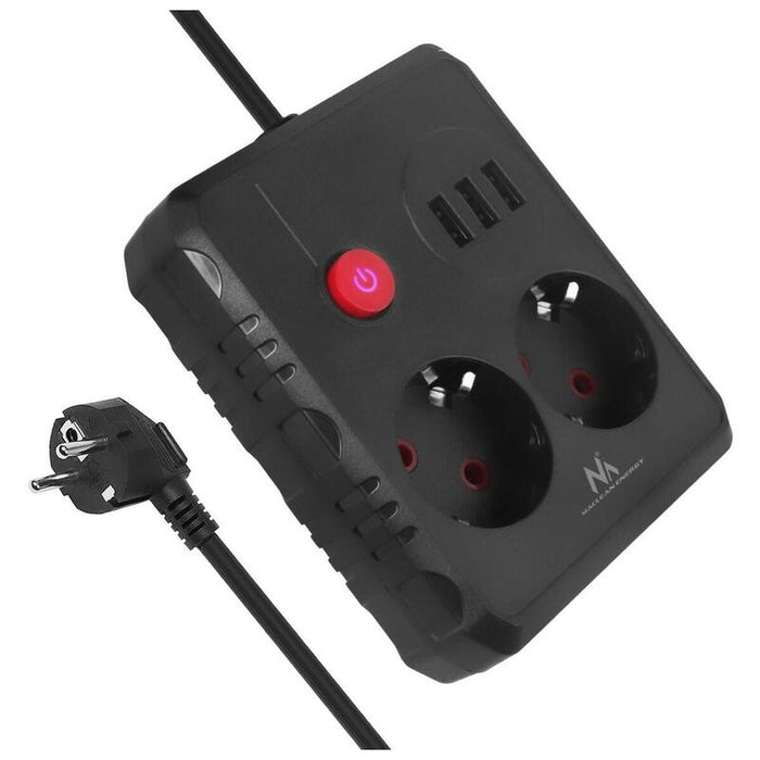 Regleta De Alimentación Mce388 B 2 Tomas, 3xusb, 110-240v Ac 50/60hz, 2.1a Max 2500w, 3m Negra