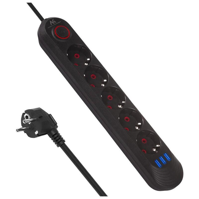 Regleta De Alimentación Mce395 B 5 Tomas 3xusb, 110-240v Ac 50/60hz, 2.1a Max 2500w, Negra
