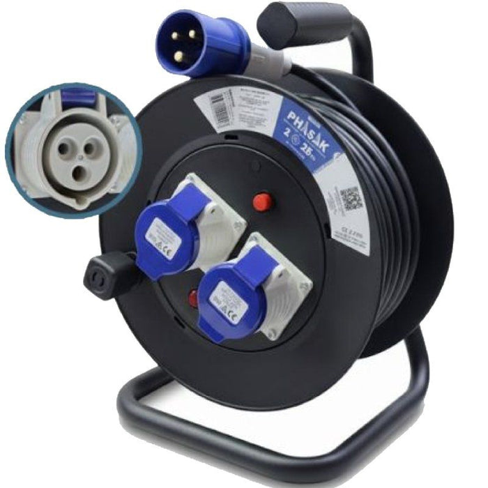 Regleta Enrollable Phasak Bn 3475 2 Enchufe Industrial 2p+Tt Cable 25m Negro Y Azul