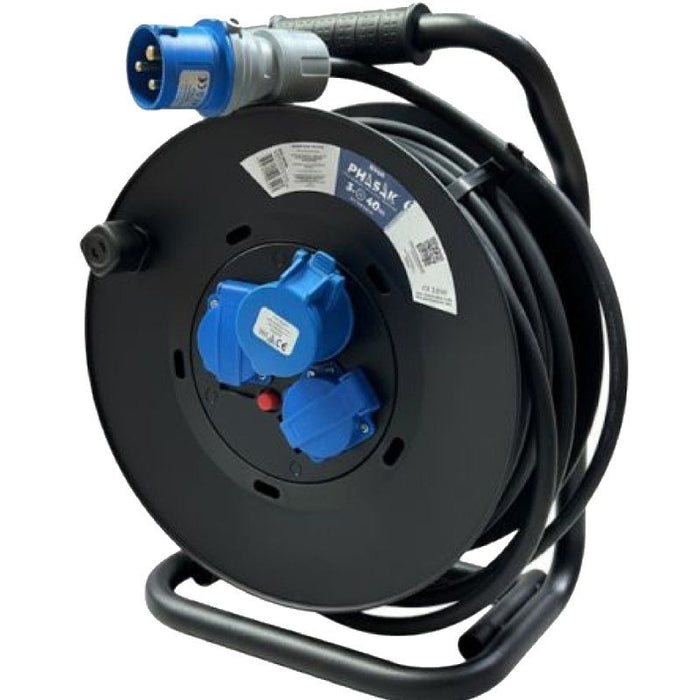 Regleta Enrollable Phasak Bn 3478 2 Tomas De Corriente 1 Enchufe Industrial 2p+Tt Cable 40m Negro Y Azul