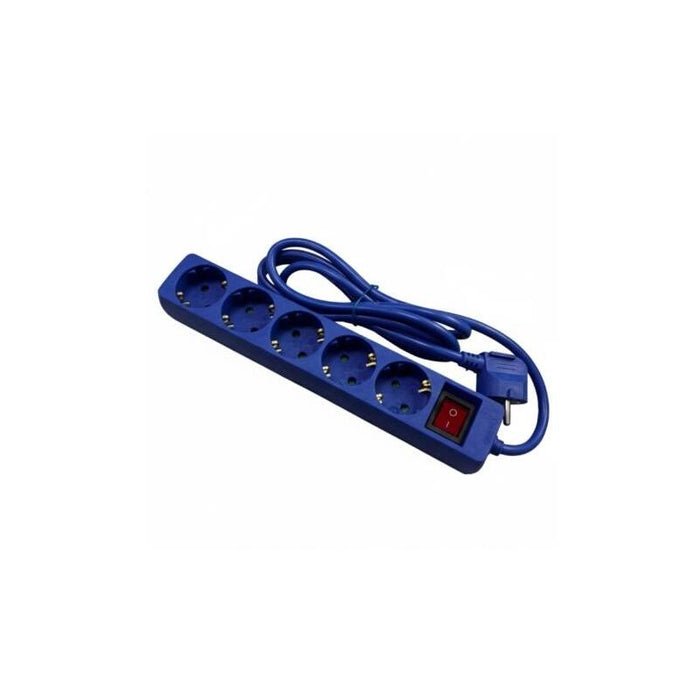 Regleta Phasak 5 Tomas Schuko (Cee 7/7) Con Interruptor, Cable 1,8 M, 16 A / 3680 W. Color Azul, 3 Conductores. Fabricada En Plástico (Pvc) Resistente.