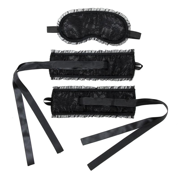 Rimba Bondage Play Esposas Y Máscara Estilo Burlesque Color Negro