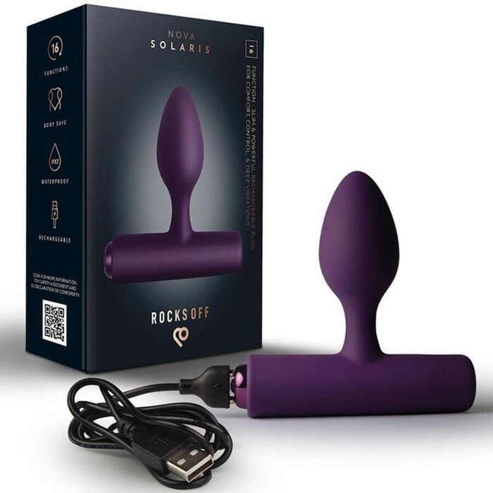 Rocks-Off - Nova Solaris Plug Anal Fino Recargable 16 Funciones Violeta