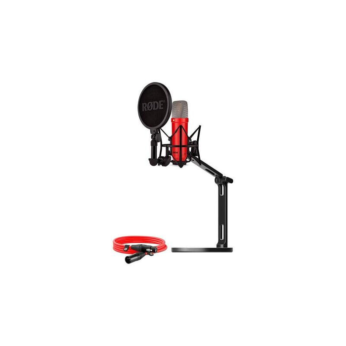 Rode Micrófono Nt1 Signature + Cable Xlr + Brazo De Estudio De Escritorio, Micrófono Rojo, Paquete Buroint1rd