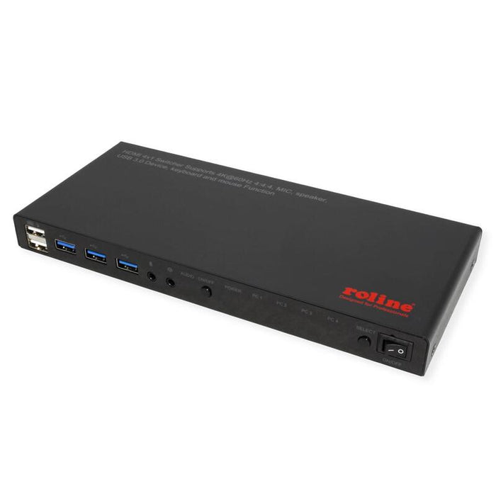 Roline Kvm Switch, Hdmi 4k, Usb, 1 User - 4 Pc, Con 3-Port Usb-Hub