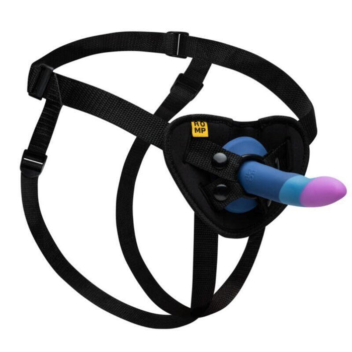 Romp - Piccolo Arnés + Dildo Silicona Con Ventosa Tricolor 14 Cm
