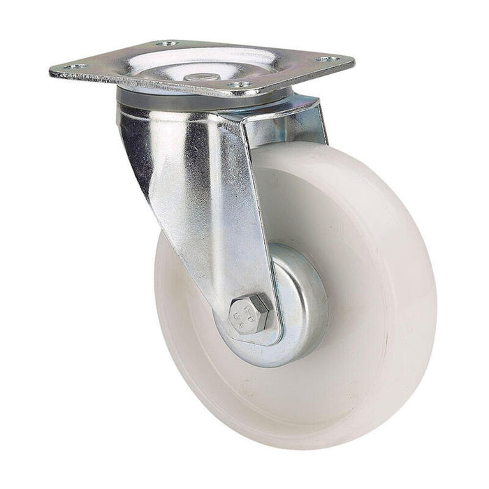 Rueda Giratoria De Poliamix Con Placa Y Eje Liso, Color Blanco, Carga Máx. 130 Kg, Ø 8 Cm