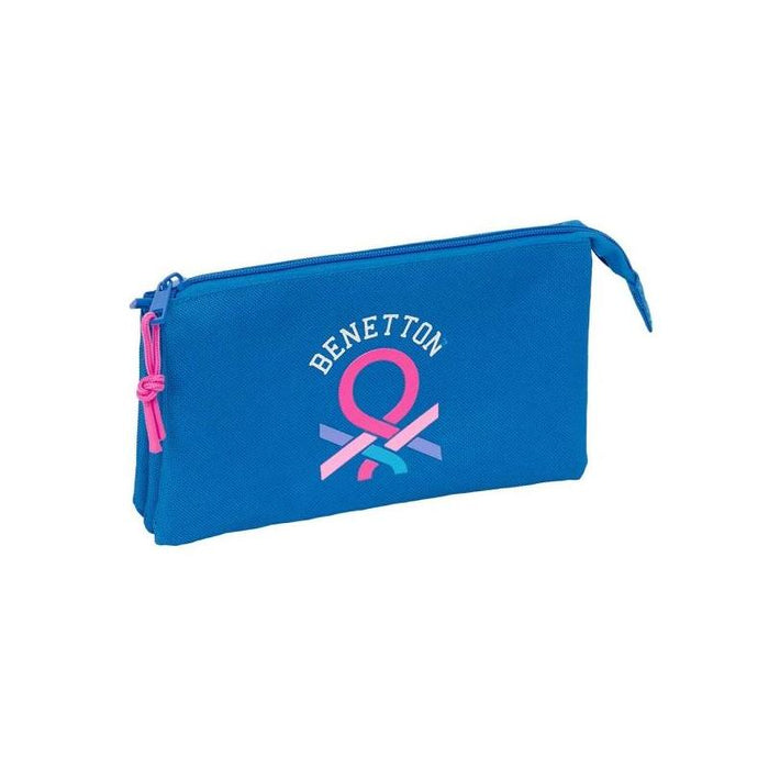 Safta Benetton Basics Azulina Portatodo - 3 Compartimentos Con Cremalleras - Bolsillo Interior - 0.6l - 220x30x120mm -