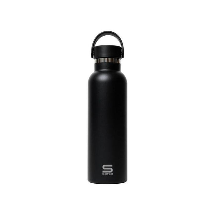 Safta Botella Termo De 600ml - Acero Inoxidable - Base De Silicona Antideslizante - Asa Superior - Negro
