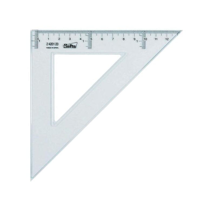Safta Cristal Escuadra De 20cm - Plastico Transparente - Graduacion Impresa - Biselada - Transparente