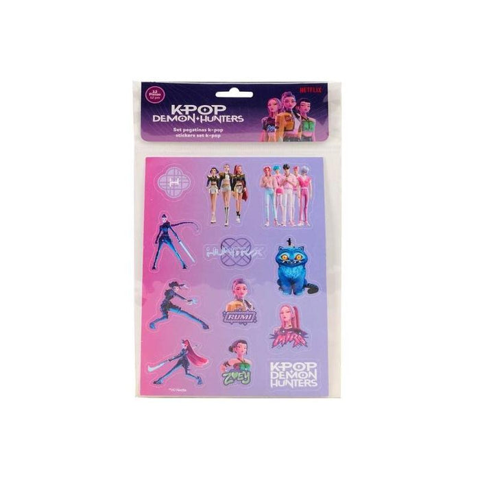 Safta K-Pop Demon Hunters Pack De 12 Pegatinas - 12 Motivos Diferentes - Presentado En Blister - 10.5x14.8cm -