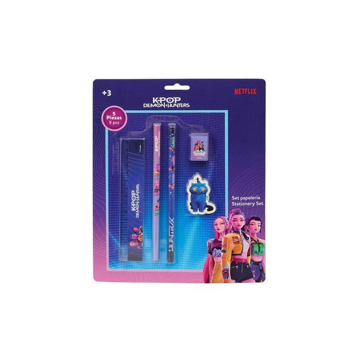Safta K-Pop Demon Hunters Pack Escolar - 2 Lapices - Regla - Sacapuntas - Goma De Borrar - Multicolor