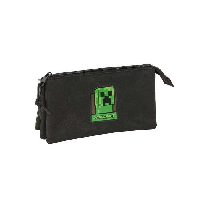 Safta Minecraft Portatodo - 3 Compartimentos Con Cremalleras - Bolsillo Interior - 0.6l - 220x30x120mm - Negro
