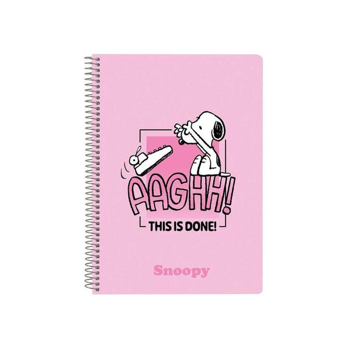 Safta Snoopy Libreta Con Espiral - Formato Cuarto - 80 Hojas De 80g/M2 - Cuadricula 4x4mm - Tapas Duras Glasofonadas -