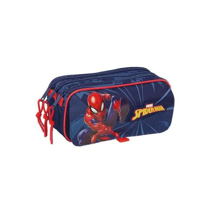 Safta Spider-Man Portatodo - 3 Compartimentos Con Cremalleras - Bolsillo Frontal - Cinta Adaptable - 1.72l -