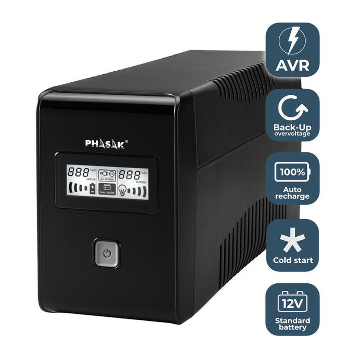Sai Línea Interactiva Phasak 850 Va Lcd Interactive 850va 2 Salidas Formato Torre