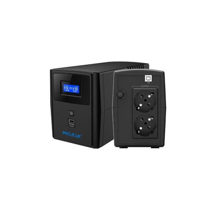 Sai Línea Interactiva Phasak Sirius Ph 7308 - 480w · 800va · 2xschuko · Negro