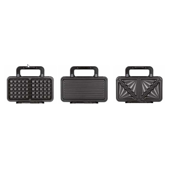Sandwichera - Mpm Mop-43m, Sandwichera 3 En 1, Gofrera Belga, Grill-Plancha, Bandejas Intercambiables, Placas Antiadhe, 1000 W, Negro/Plata