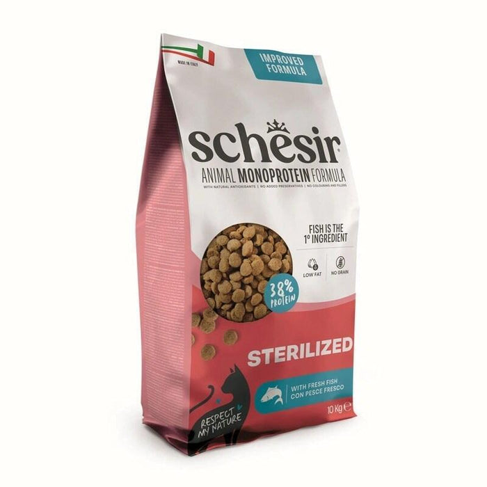 Schesir Animal Monoprotein Sterilized Pescados, Crujientes Para Gatos Adultos Esterilizados, Alimento Seco Monoproteico, Vitaminas Añadidas, Sin Conservantes Ni Colorantes, 10 Kg