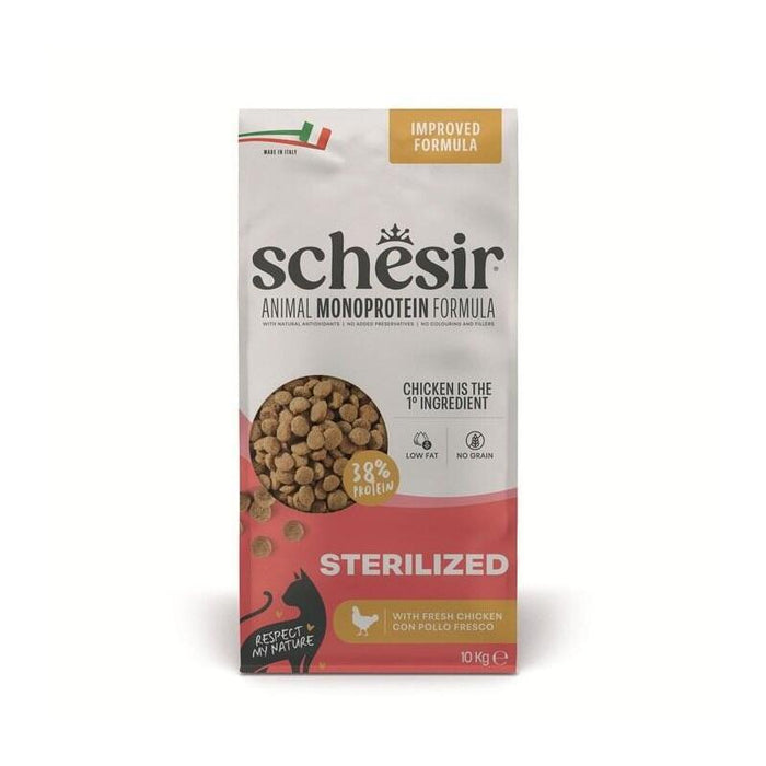Schesir Animal Monoprotein Sterilized Pollo, Croquetas Para Gatos Adultos Esterilizados, Alimento Seco Monoproteico, Vitaminas Añadidas, Sin Conservantes Ni Colorantes, 10 Kg