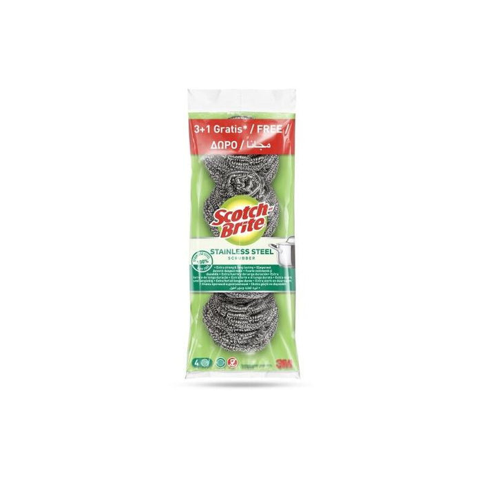Scotch-Brite Pack De 4 Estropajos De Acero Inoxidable - Promocion 3 + 1 Gratis - Gris Metalizado