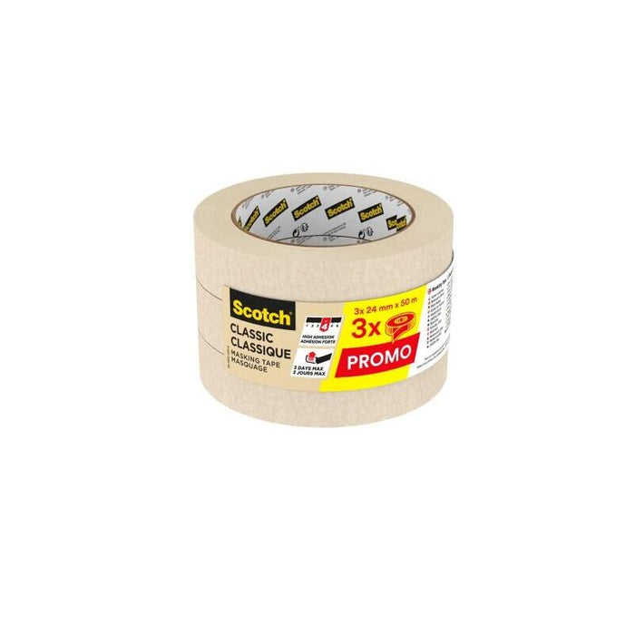 Scotch Classic Pack De 3 Cintas De Enmascarar - 24mm X 50m - Blanco