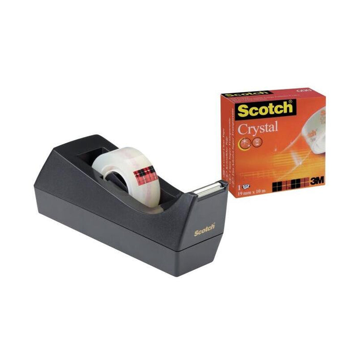 Scotch Dispensador De Cinta + 1 Rollo De Cinta Adhesiva Crystal - 19mmx10m - Negro