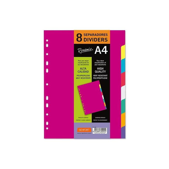 Senfort Juego 8 Separadores A4 Pp Rígido Dynamic C/Surtidos
