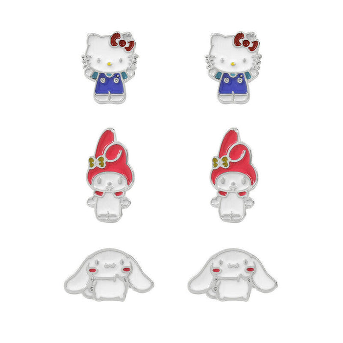 Set 3 Pares De Pendientes Hello Kitty And Friends Plata