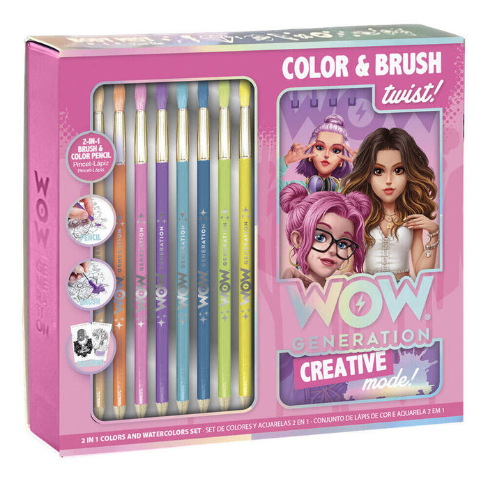 Set Bloc Artista Pincel Y Lapices Acuarela Wow Generation
