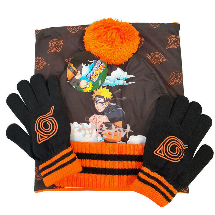 Set Gorro Braga Cuello Y Guantes Naruto
