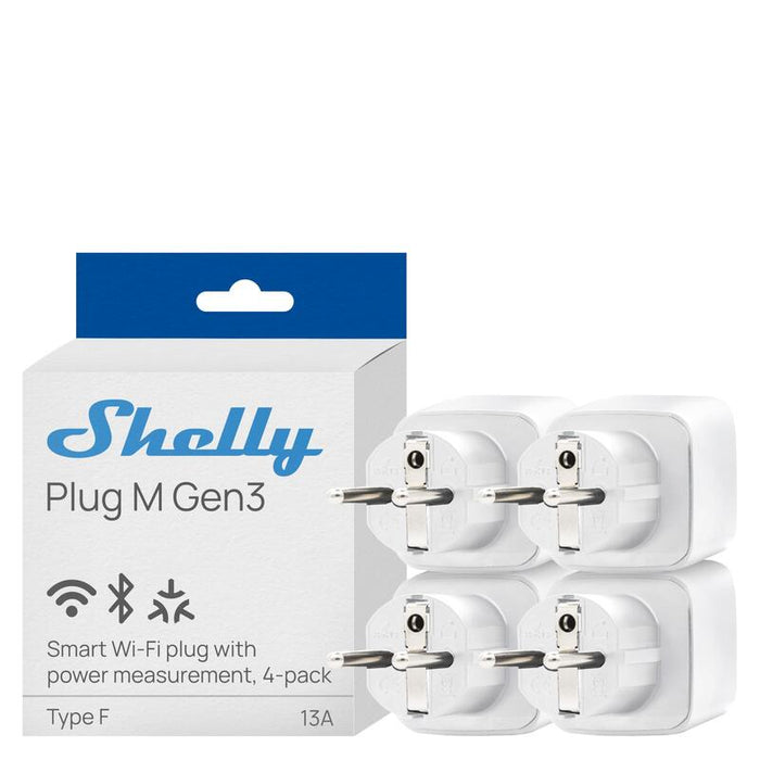 Shelly · Plug & Play Plug M Gen3 Blanco · 4er Set · Smarter Adaptador De Enchufe · 13a · Función De Medición · Wlan · Bt · Blanco