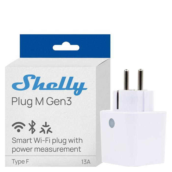 Shelly · Plug & Play Plug M Gen3 Blanco · Smarter Adaptador De Enchufe · 13a · Función De Medición · Wlan · Bt · Blanco